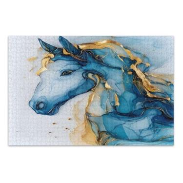 Imagem de Quebra-cabeça de cavalo azul abstrato 1000 peças, quebra-cabeças para adultos, jogos para noite de jogos em família