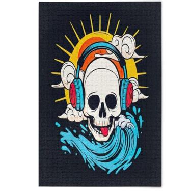 Imagem de Jigsaw 1000 Piece Puzzle Adults Animal Painting Art Funny Colorful Skull Blue Black Creative Jigsaw Puzzles White Elephant Gifts Funny, 1000 Pieces, 29.5" x 19.7"