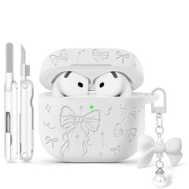 Imagem de Joremx Capa protetora de silicone gravada joremx para Airpods 4, kit de limpeza para AirPods 4ª geração 2024 (branca)