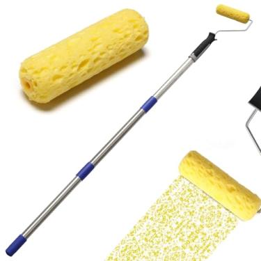 Imagem de Rolo de textura Rolo de pintura texturizado de 53 polegadas de comprimento 2 em 1 Rolo de carimbo de concreto Padrão fácil de limpar Rolo de pintura de textura com haste de extensão para paredes