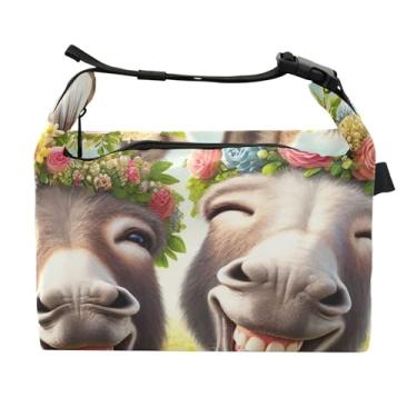 Imagem de TSENQUE Lancheira personalizada com estampa engraçada de burro, portátil, feminina, lancheira para trabalho, flores fofas, comida isolada para o trabalho