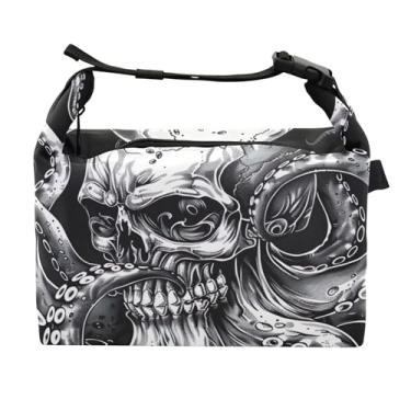 Imagem de TSENQUE Lancheira feminina macia de caveira de polvo preta e branca personalizada para trabalho, bolsa térmica divertida e fofa para adultos
