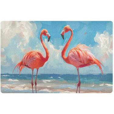 Imagem de Tapete personalizado flamingos ensolarado praia Halloween bonito decoração de entrada, tapete de Halloween tapetes de porta ao ar livre para entrada externa, 81 cm x 50 cm