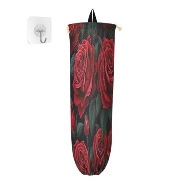 Imagem de Suportes para sacolas plásticas Red Roses, organizador de sacolas de cozinha, organizador de sacolas de plástico
