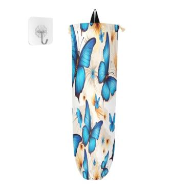 Imagem de Blue Butterflies are Flying Pacote com 2 porta-sacolas de supermercado, suporte de sacola de compras para sacolas plásticas, organizador de armazenamento de plástico de cozinha