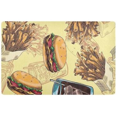 Imagem de TSENQUE Tapete de porta divertido personalizado Fast Food Burger Fries Tapete de boas-vindas para decoração de porta da frente Tapetes de entrada laváveis para dentro de casa 81 cm x 50 cm
