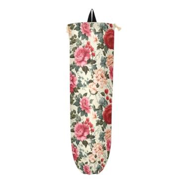 Imagem de Papel de parede floral vintage dispensador de saco de mercearia, dispensador de saco plástico de cozinha, saco de armazenamento de parede, 1 pacote