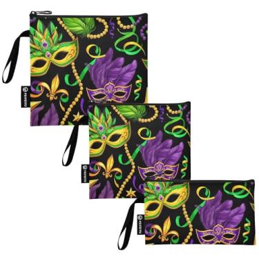 Imagem de Máscara inspirada em tecido lavável roxo verde saco de lanche e sacos de sanduíche reutilizáveis, sacos de armazenamento de alimentos com zíper para escola, piquenique, trabalho, viagem (conjunto de 3