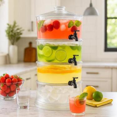 Imagem de Suqueira tripla dispenser 3 em 1 grande 10,5 litros acrilica multiuso 