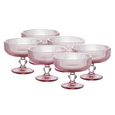 Imagem de TaçAs De Vidro Caneladas Em Tons De Rubi, Requintado Conjunto Para Sobremesas E Bebidas(Rosa)
