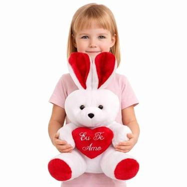 Imagem de Coelho Grande de Pelúcia 48cm com Coração "Eu Te Amo" Presente Infantil Páscoa (Vermelho)