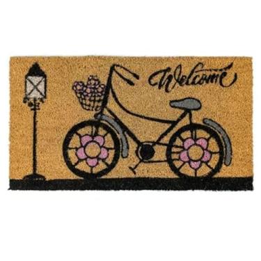 Imagem de Tapete Capacho de Fibra de Coco, Estampa Bicicleta com Welcome, 60x33 cm