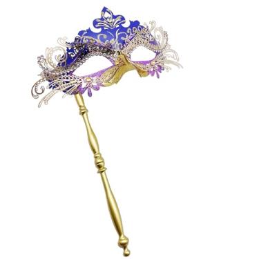 Imagem de Geek-M Máscara De Baile Máscaras Para Mulheres/Homens, Festa Chique, Formatura Veneziano, Halloween, Mardi Gras (Baile Com Bastão Dourado E Roxo)