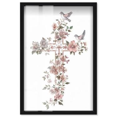 Imagem de Living Cross II Shadowbox Print Jesus Wall Art por Art Remedy, moldura preta, 53 x 78 cm