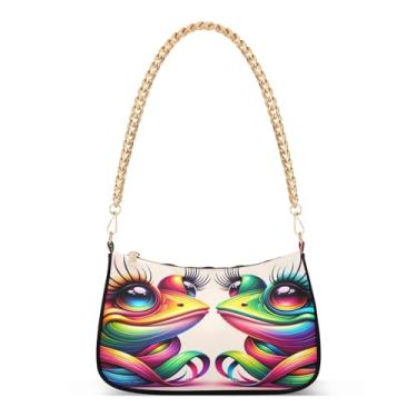 Imagem de Bolsa de ombro divertida colorida com corrente de sapo, bolsa de mão Hobo artística para mulheres, bolsa clutch moderna para noite