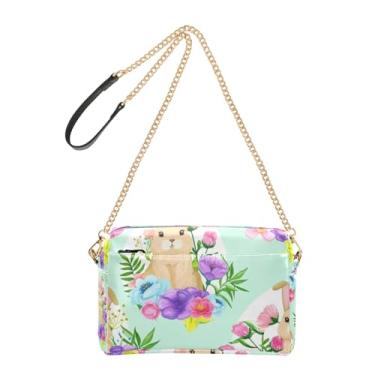Imagem de Joitme Lindos coelhos da Páscoa florais bolsas femininas bolsa transversal bolsa para celular bolsa de couro PU bolsa de ombro alça de corrente