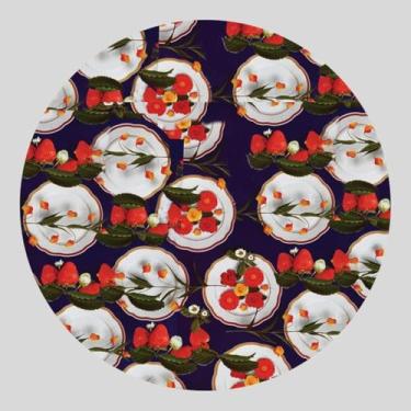 Imagem de Toalha de Mesa Redonda de Plástico Térmico Ø 1,40 Metro com Acabamento (PRATOS E FLORES)