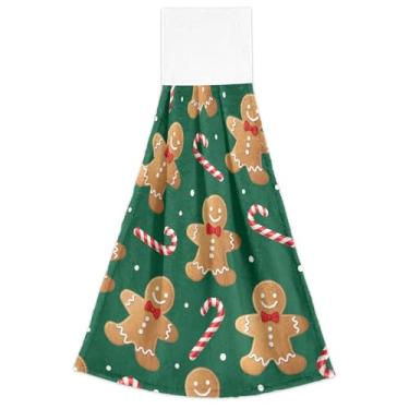 Imagem de Joisal Toalhas de mão de outono com laço para pendurar pão de gengibre masculino verde conjunto de 2, toalha de cozinha decorativa ultra absorvente, 46 x 35 centímetros