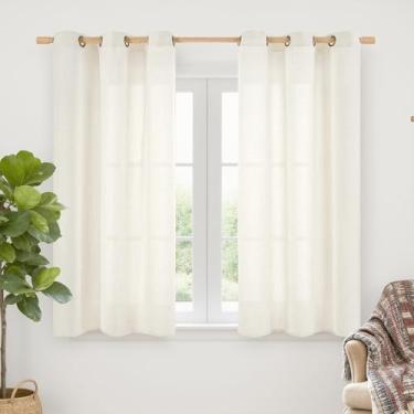 Imagem de YoungsTex Cortinas de linho marfim de 101 cm de comprimento para janela de cozinha, cortinas semitransparentes curtas, filtragem de luz com ilhós de bronze, privacidade para janelas de café e banheiro