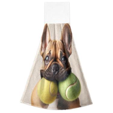 Imagem de Joitme Lindo buldogue filhote de cachorro pendurado no outono toalhas de mão toalha de forno absorvente toalha de prato decorativa macia para cozinha conjunto de 2, 45 x 35 centímetros
