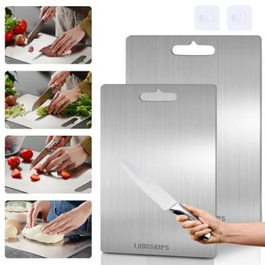 Imagem de LANGSKIP'S Tábuas de corte de titânio de 1,5 mm para cozinha 13,4 x 23,5 cm Charcutaria não tóxica Tapete de corte de metal Titan Pro Tábua de corte de titânio para cozinha para carnes, frutas e