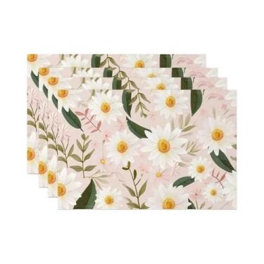 Imagem de Conjunto De 4, 6 Ou 8 Sousplats De Linho Floral Boêmio Antiderrapante 