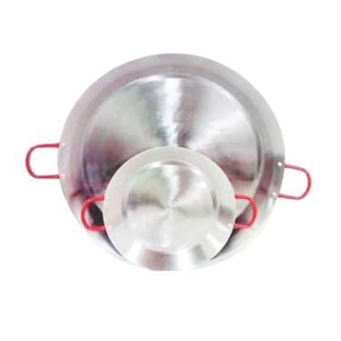 Imagem de Paellera Tacho Aço Inox 2Mm 3 Litros 35Cm Alça Vermelha
