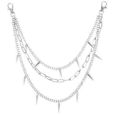 Imagem de Mabor Corrente de calça rebite multicamadas, liga de zinco prateada, acessórios para motociclista punk para homens e mulheres