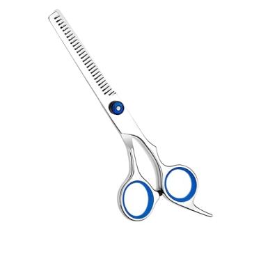 Imagem de Tesoura profissional sem costura para cabelo de 17 cm, tesoura de barbeiro de aço inoxidável, afiada à mão direita, azul