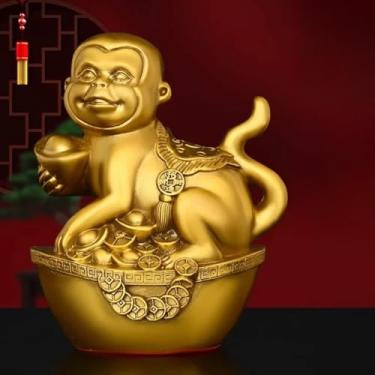 Imagem de FENNYYAR Estátua de latão do macaco do zodíaco, 16 cm, decoração de casa, sala de estar, mascote, artesanato