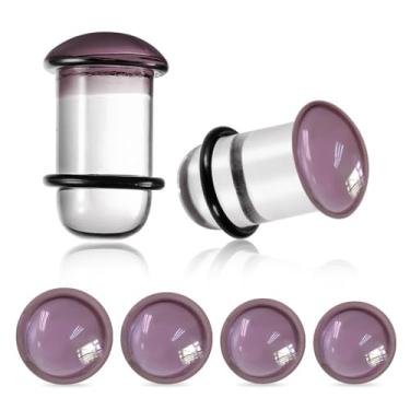 Imagem de Casvort 12 peças exclusivas incrementos de 0,5 mm 14 g - 6 g confortável sem dor alargador único vidro roxo alargador morto alargadores de alongamento hipoalergênico, kits de alongamento de lóbulo de