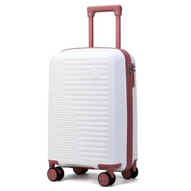 Imagem de Mala de Bordo Dermond PRO | Super Resistente, Cadeado Embutido e Rodas Silenciosas Removíveis (Branco com Rosa)