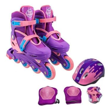 Imagem de Patins Infantil Com Kit De Proteção Roxo Tamanho Ajustável 30 ao 33 - 