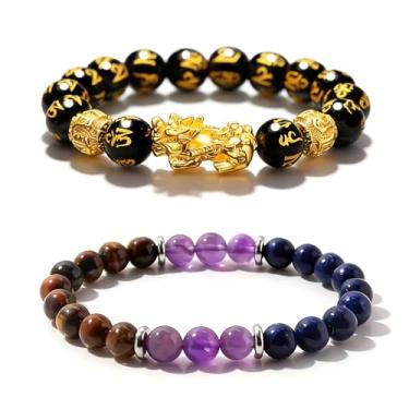 Imagem de Embtrem Pulseira de lápis-lazúli Feng Shui ametista olho de tigre pingente de dragão com contas de cura natural pulseiras da sorte dinheiro pingente de boa sorte joias presentes de aniversário para