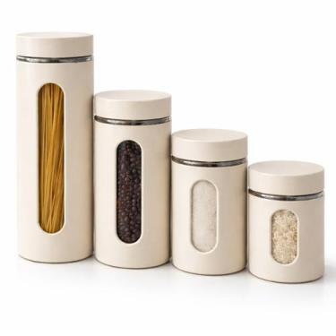 Imagem de Jogo Potes Herméticos 4 Peças de Vidro Com Visor Cozinha Armário - FG