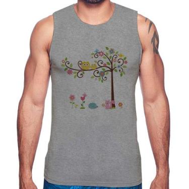 Imagem de Regata Árvore Flores E Animais - Foca na Moda, Cinza, P