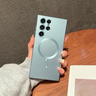 Imagem de Capa magnética fosca de luxo para Samsung Galaxy S24 S22 S21 S23 S25 Ultra S25 Plus S25 (para Samsung S21 Ultra/Azul Claro)