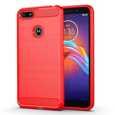 Imagem de Capa para Moto E6 Play Capa,Material de fibra de carbono,Macio antiderrapante,anti-óleo,Proteção total de capa de telefone compatível com Moto E6 Play-Red