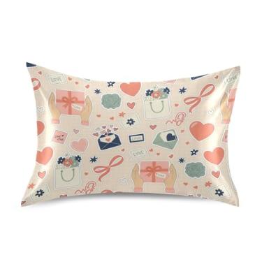 Imagem de Wassud Fronha de cetim com tema de amor para o dia dos namorados para cabelo e pele, fronhas de seda lisa, tamanho queen, respirável, com fecho de envelope