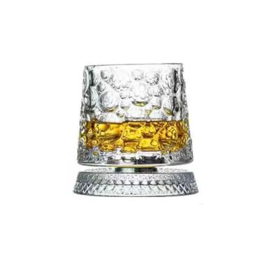 Imagem de 360° Rotating Whiskey Glass Tumbler, Unique Spinning Old Fashioned Whiskey Glasses With Base, Diamond Textured Wine Glass, For Parties, Bars, Restaurants and Families (Style G)