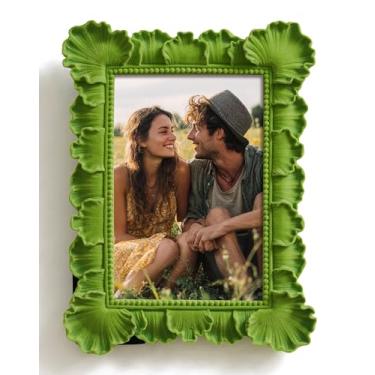 Imagem de FOLKOR Moldura decorativa de 12 x 18 cm para decoração de mesa de mesa, moldura decorativa de folha verde com toque de flocagem para pinturas de diamante, pôsteres, molduras modernas de parede de