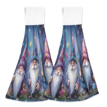 Imagem de Blueangle 2 peças de três gnomos de desenho animado toalhas de gravata penduradas toalha de mão toalha de mão absorvente de veludo coral macio pano para cozinha banheiro (319)