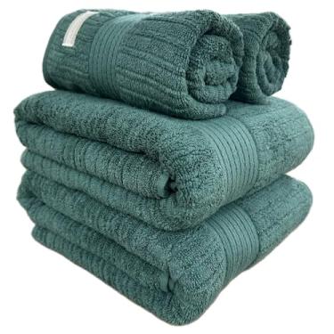 Imagem de Buddemeyer Jogo De Banho Toalha Fio Penteado Canelado - 100% Algodão - Kit Banho e Rosto - 4 Peças (Verde Escuro 3074)