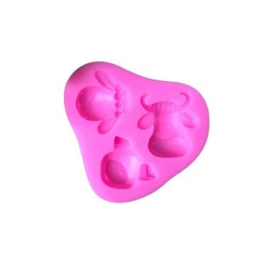 Imagem de Molde de fondant de cabeça de animal de fazenda de silicone em rosa para projetos de artesanato de biscoitos de chocolate e sabão de chocolate DIY