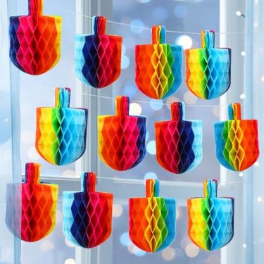 Imagem de Feifeiya 12 peças de decorações de Hanukkah guirlanda de 14 cm azul branco Dreidels enfeites de favo de mel Chanucá decoração de pendurar para decorações de festa de Hanukkah Dreidel decoração de