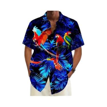 Imagem de Camisa Havaiana Masculina Com Estampa Floral Vibrante De Papagaio, Cas