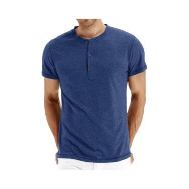 Imagem de Camiseta Masculina Slim Fit De Algodão Com Gola Henry, Design Moderno,