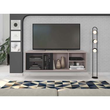 Imagem de Rack Suspenso Tv 55'' 136Cm Em Bp Porta Ripada Cacao/Preto