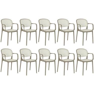 Imagem de Kit 10 Cadeiras De Jantar Roma Prática Com Braços Para Sala E Cozinha - Branco/cinza Escuro