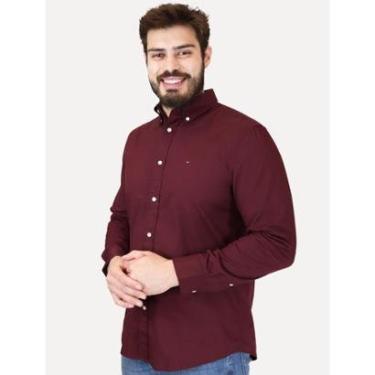 Imagem de Camisa Tommy Hilfiger Masculina Regular THFlex Poplin Bordô-Masculino